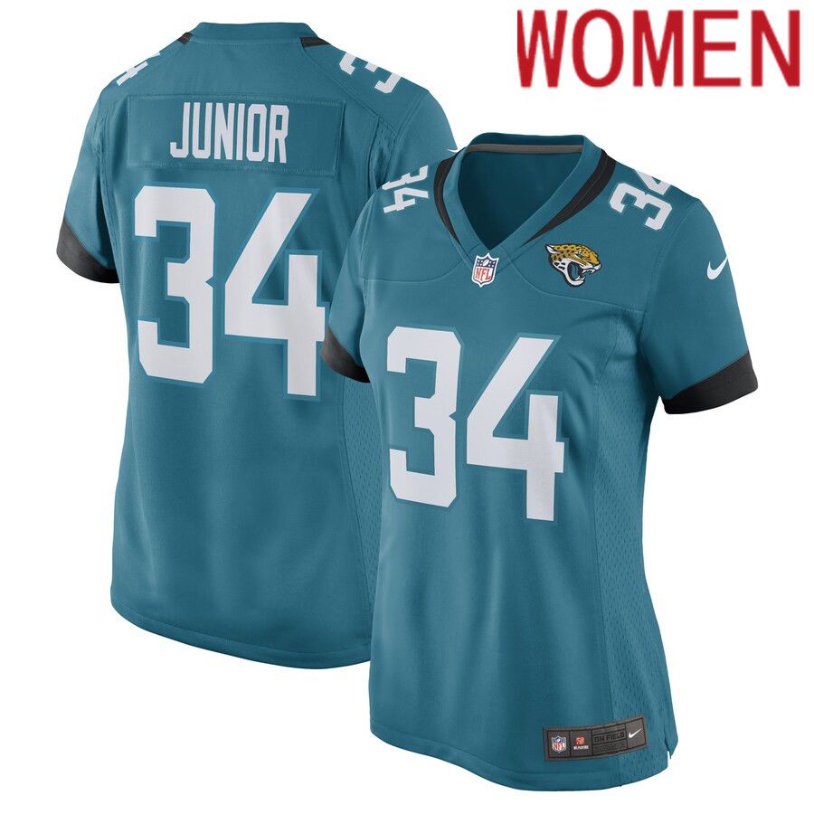 Women Jacksonville Jaguars #34 Gregory Junior Nike Teal Game Player NFL Jersey->women nfl jersey->Women Jersey